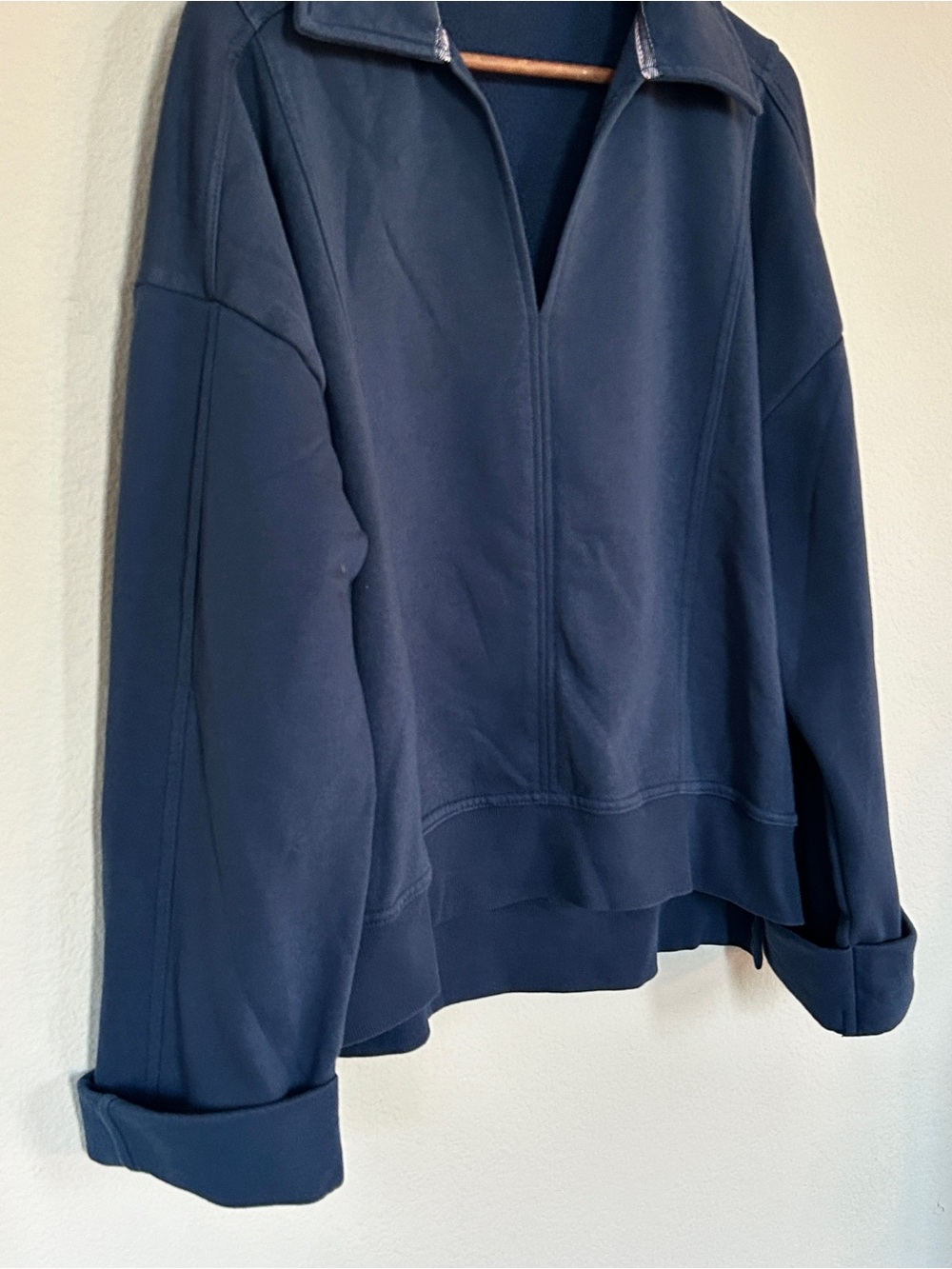 Pilcro Johnny Collar Pullover Sweatshirt Top, Navy Blue, Size Medium - Picture 10 of 11